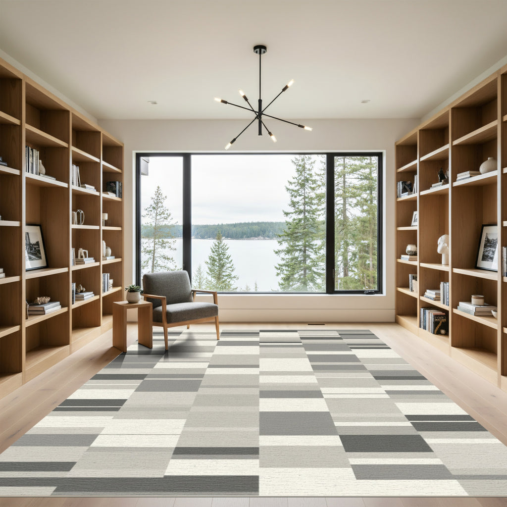 Monochromatic Geometric Stripe Arrangement Rug