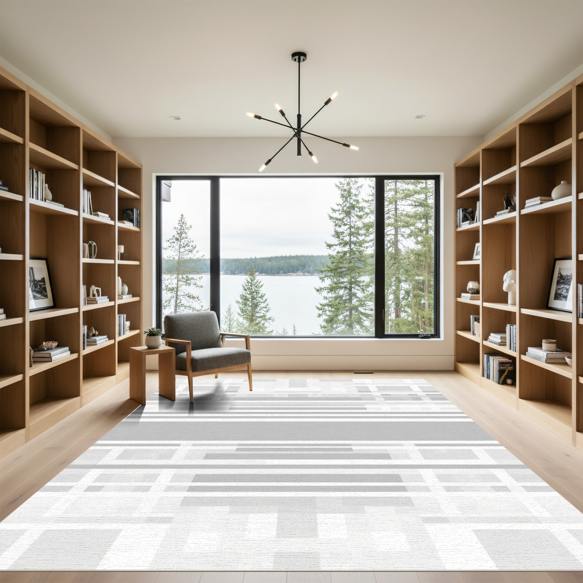 Modern Geometric Gray Abstract Lines Rug