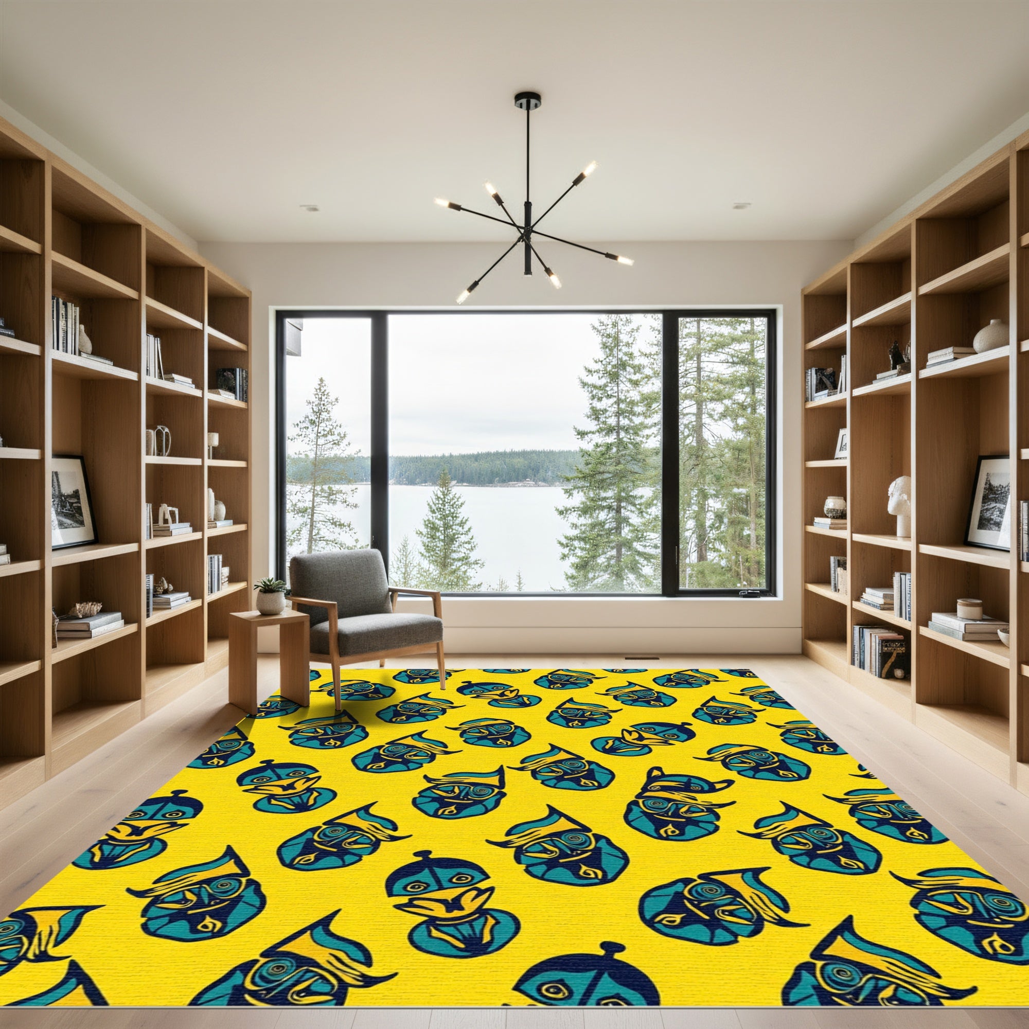 Yellow Teal Whimsical Faces Rug