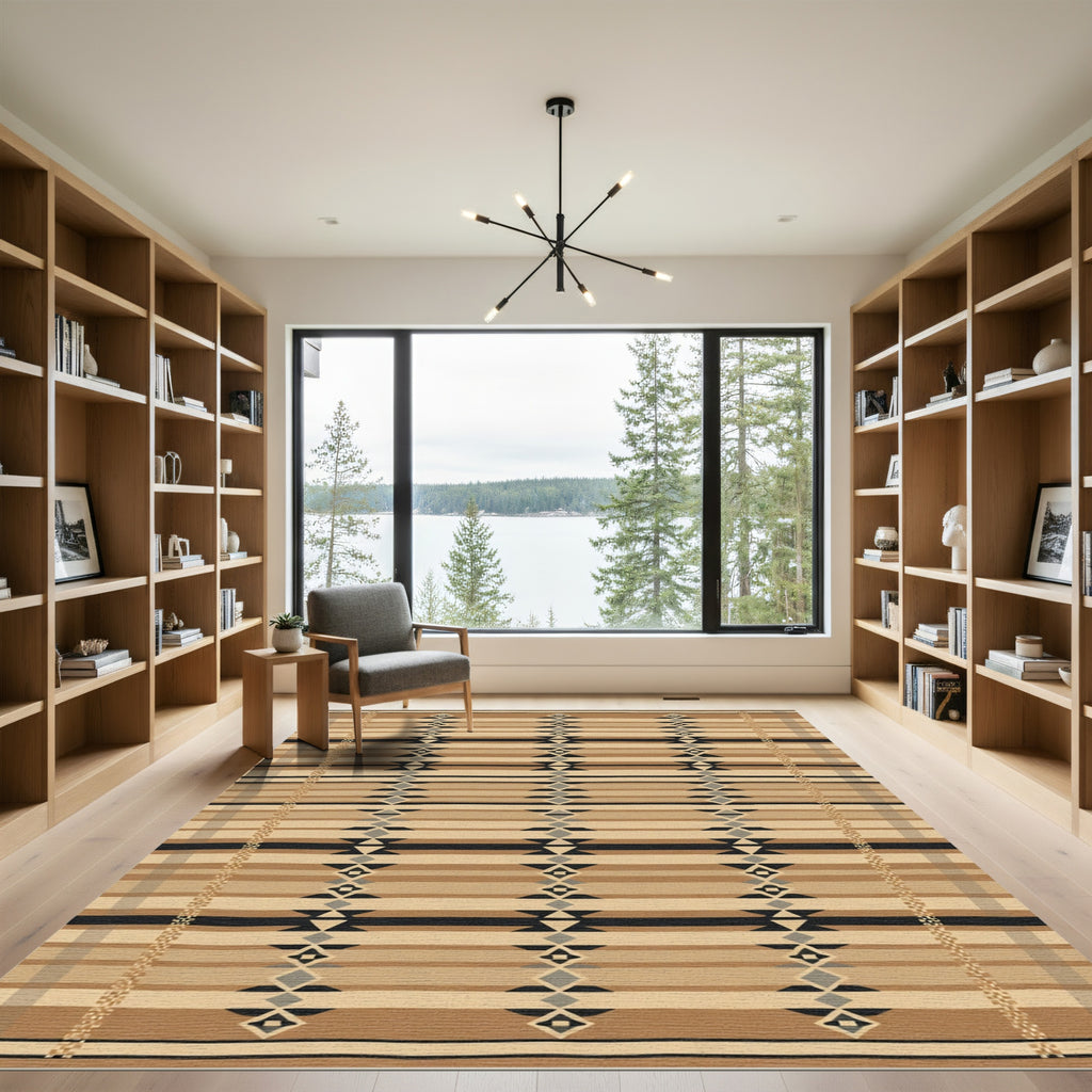 Earthy Tribal Diamond Geometric Stripes Rug