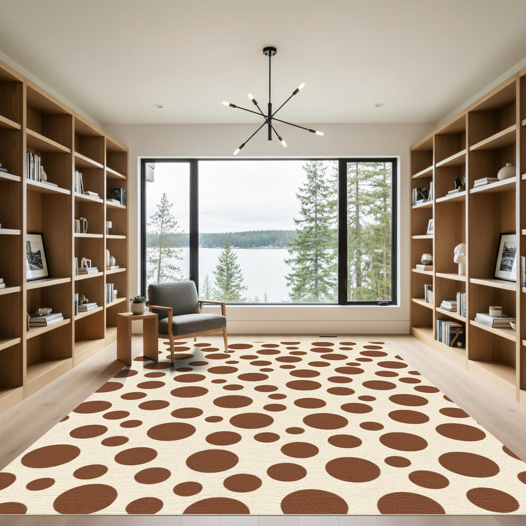 Brown Circles Cream Background Rug