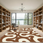 Brown Cream Abstract Swirl Rug