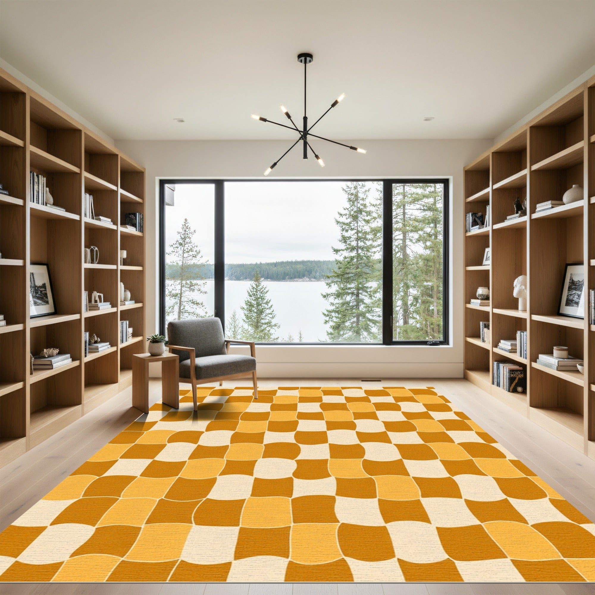 Warped Checkerboard Orange CreamSquares Rug