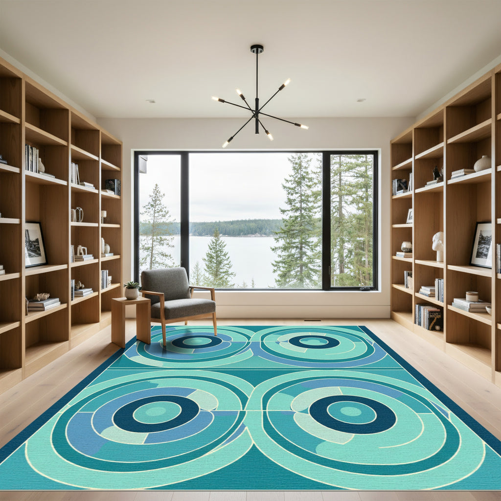 Aqua Teal Concentric Circles Rug