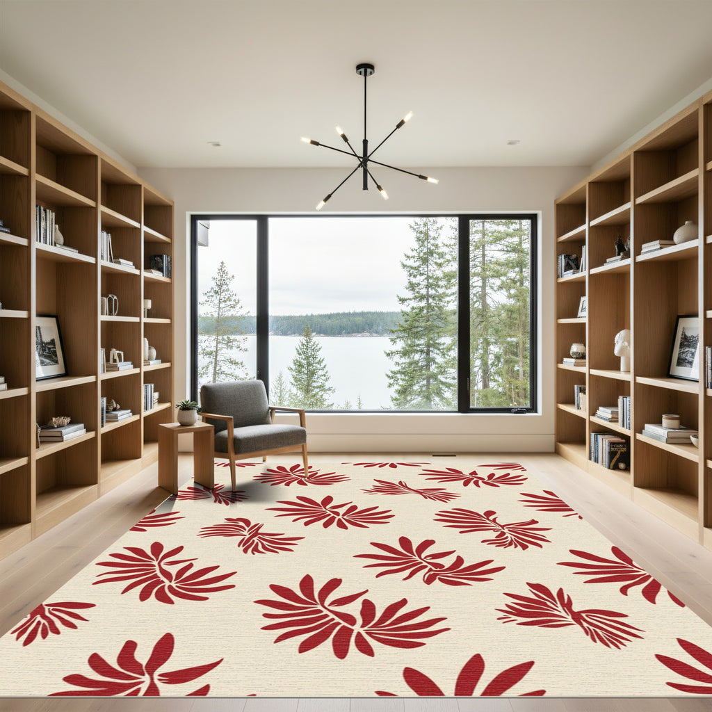 Crimson Fern Leaf Arrangement Rug