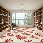 Crimson Fern Leaf Arrangement Rug