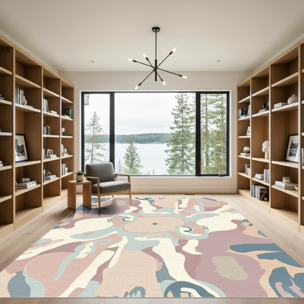 Soft Cream Mauve Abstract Swirls Rug