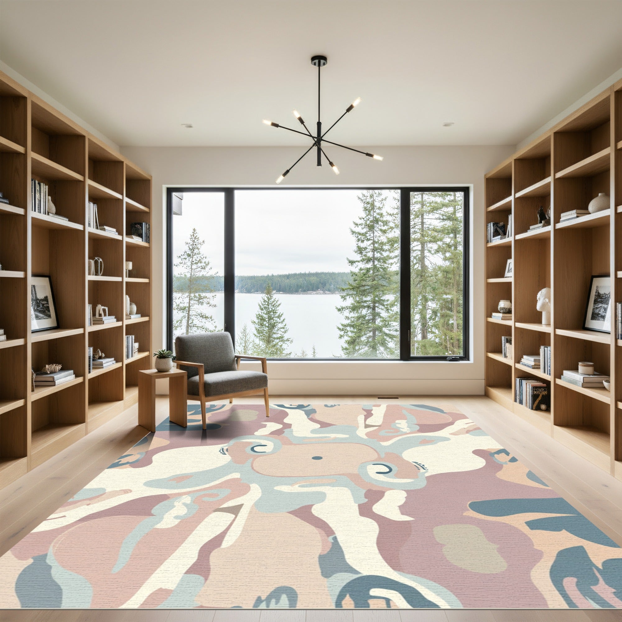 Soft Cream Mauve Abstract Swirls Rug