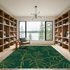 Emerald Green Golden Botanical Outline Rug