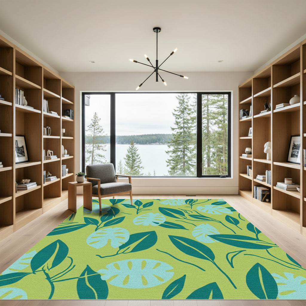 Teal Leafy Foliage Vines Rug