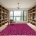 Vivid Pink Black Leopard Spots Rug