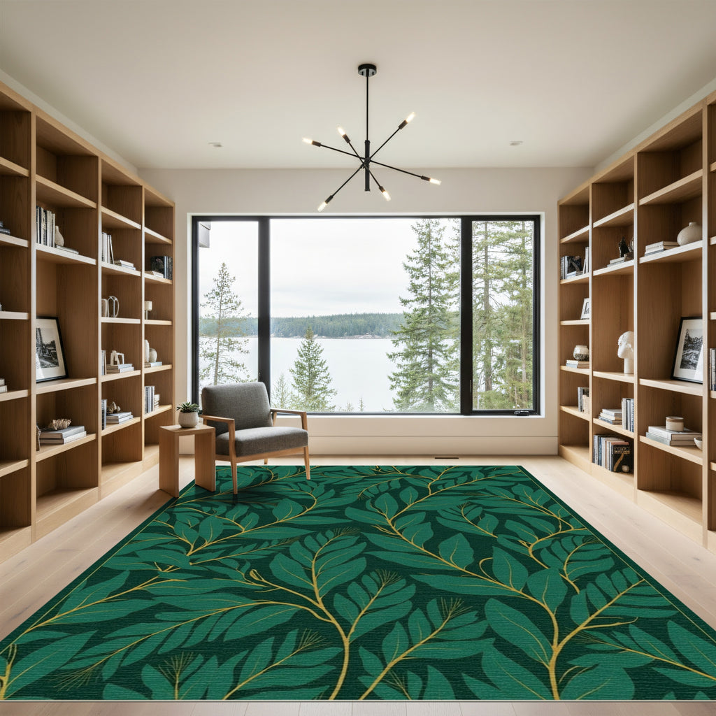 Emerald Green Branch Foliage Rug