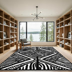 Monochrome Geometric Diamond Tribal Field Rug