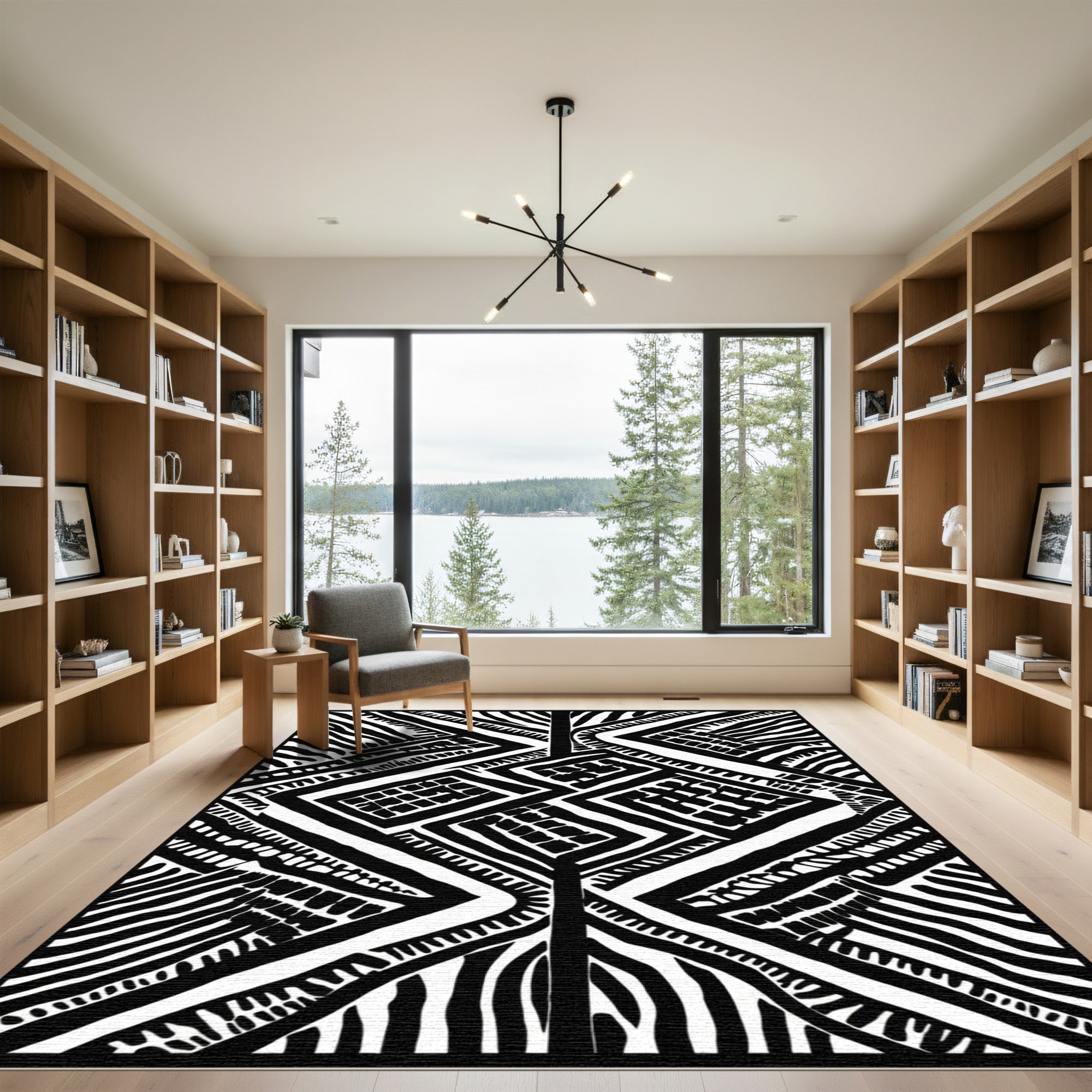 Monochrome Geometric Diamond Tribal Field Rug