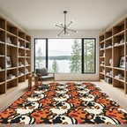 Abstract Orange Black Cream Spots Rug