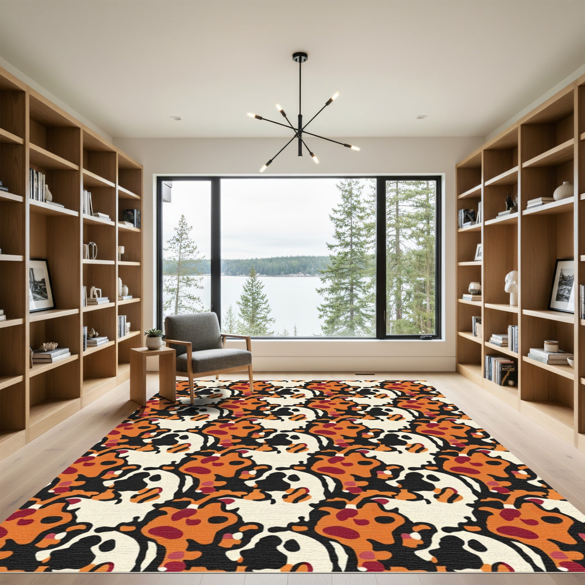 Abstract Orange Black Cream Spots Rug