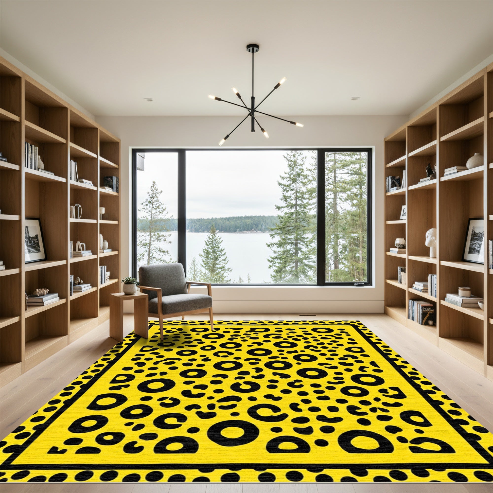 Vibrant Yellow Black Spotty Leopard Rug