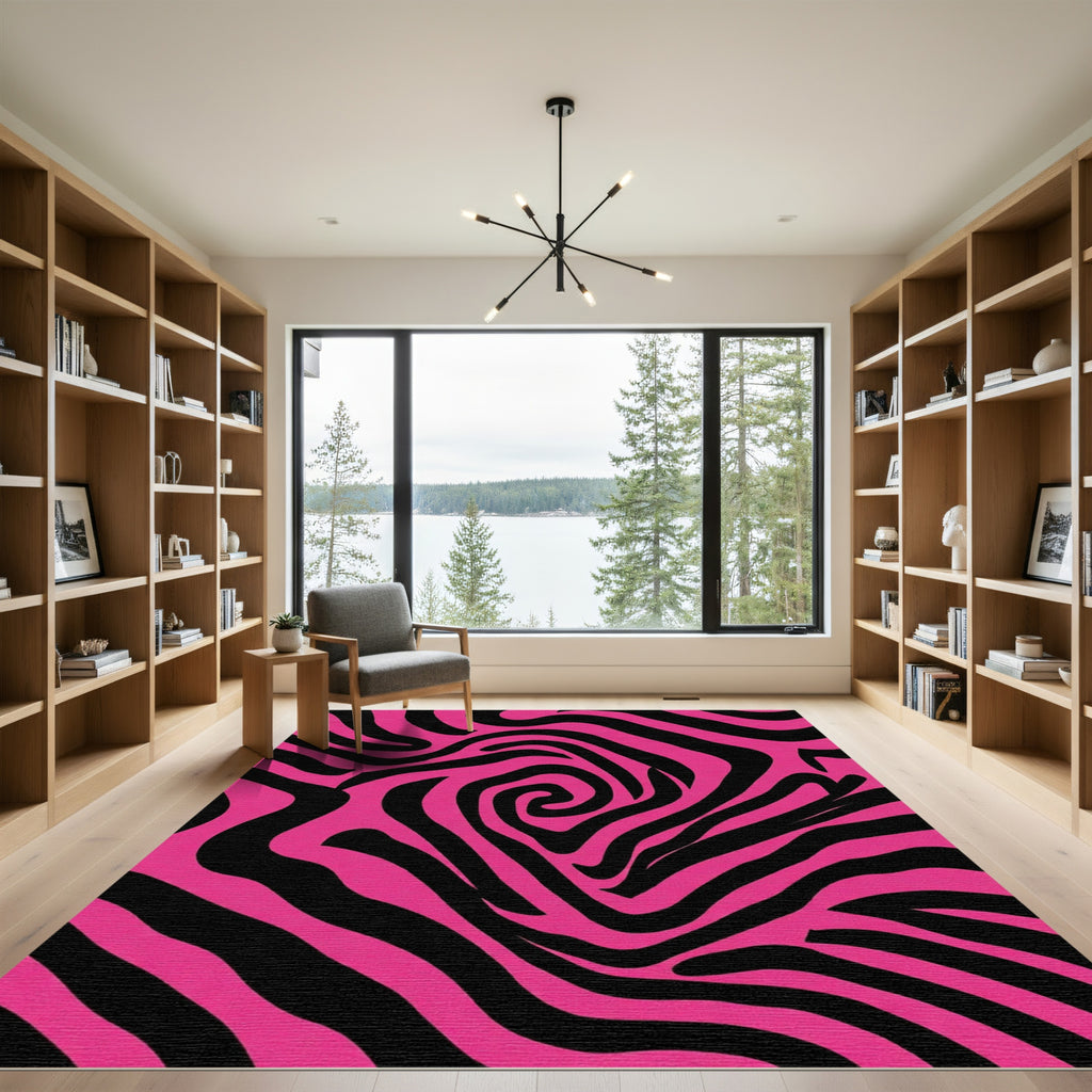 Vibrant Pink Black Swirl Zebra Rug