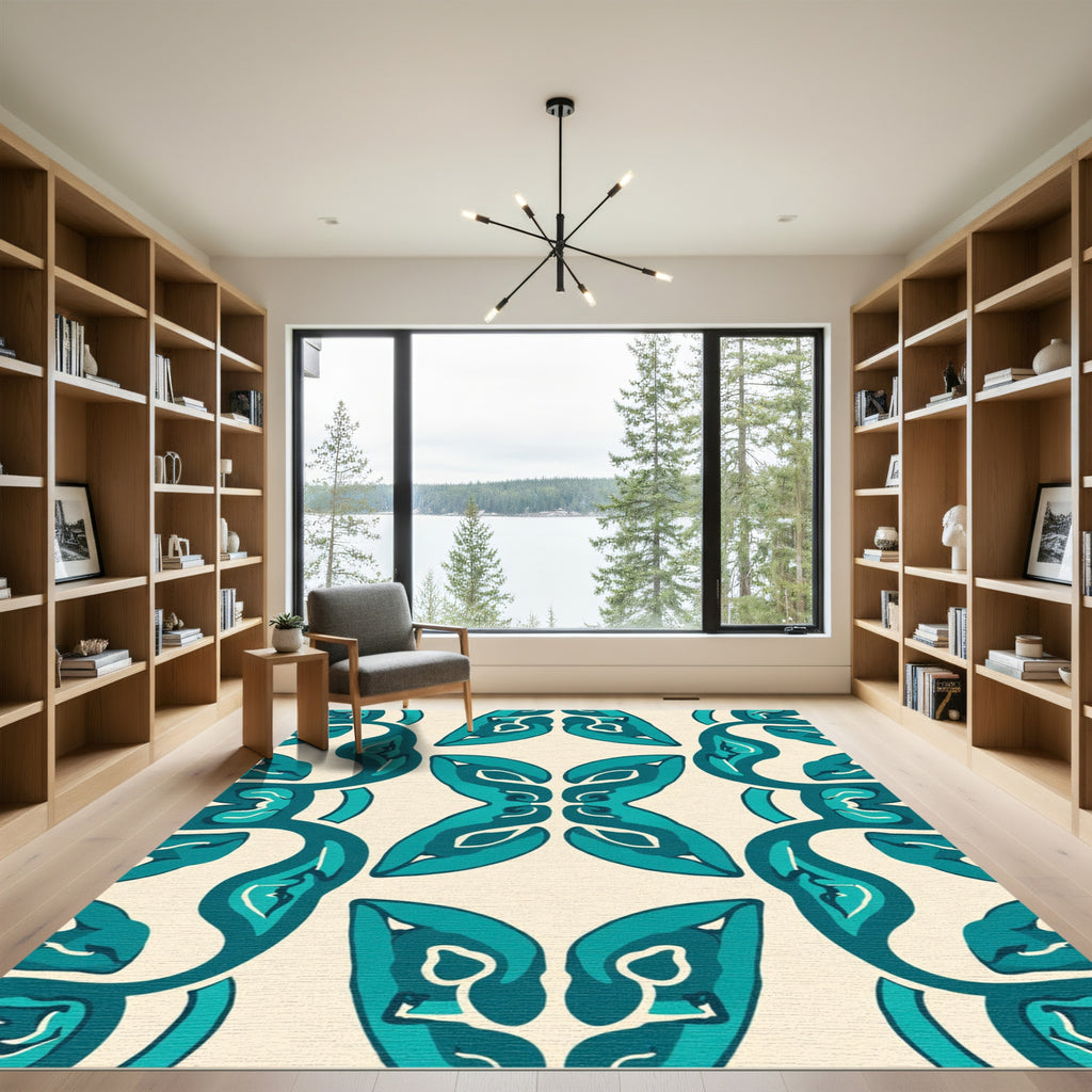Teal Butterfly Organic Symmetry Rug