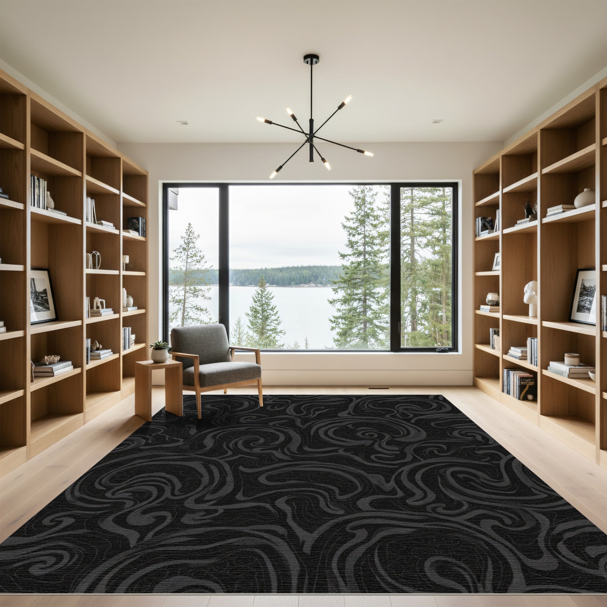 Dark Smoke Swirling Abstract Rug