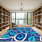 Deep Blue Teal Leaf Vine Harmony Rug