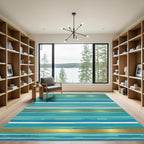 Aqua Gold Contemporary Stripe Accent Rug