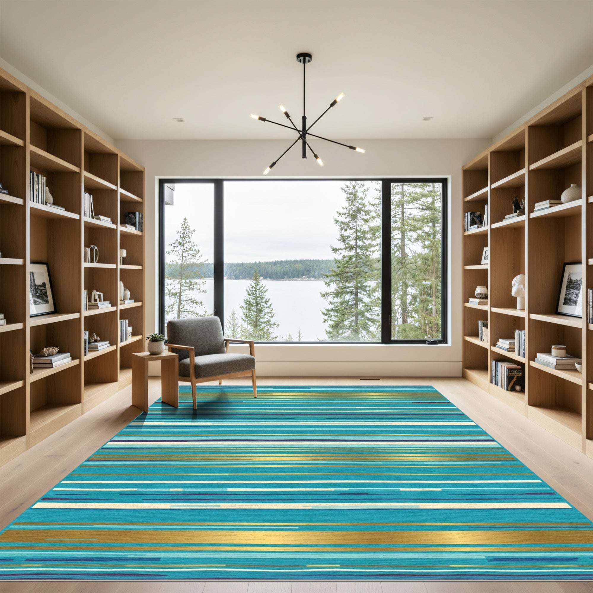Aqua Gold Contemporary Stripe Accent Rug