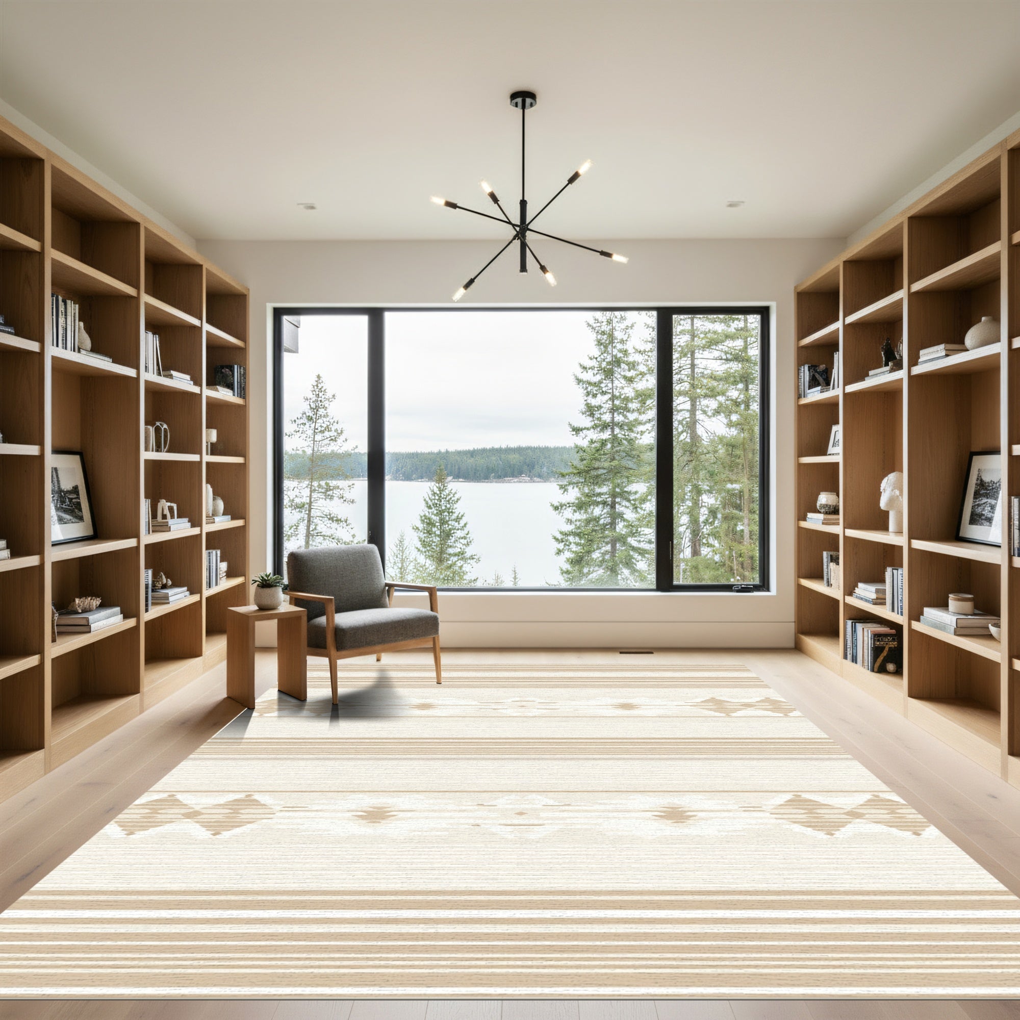 Sandy Beige Geometric Stripe Rug