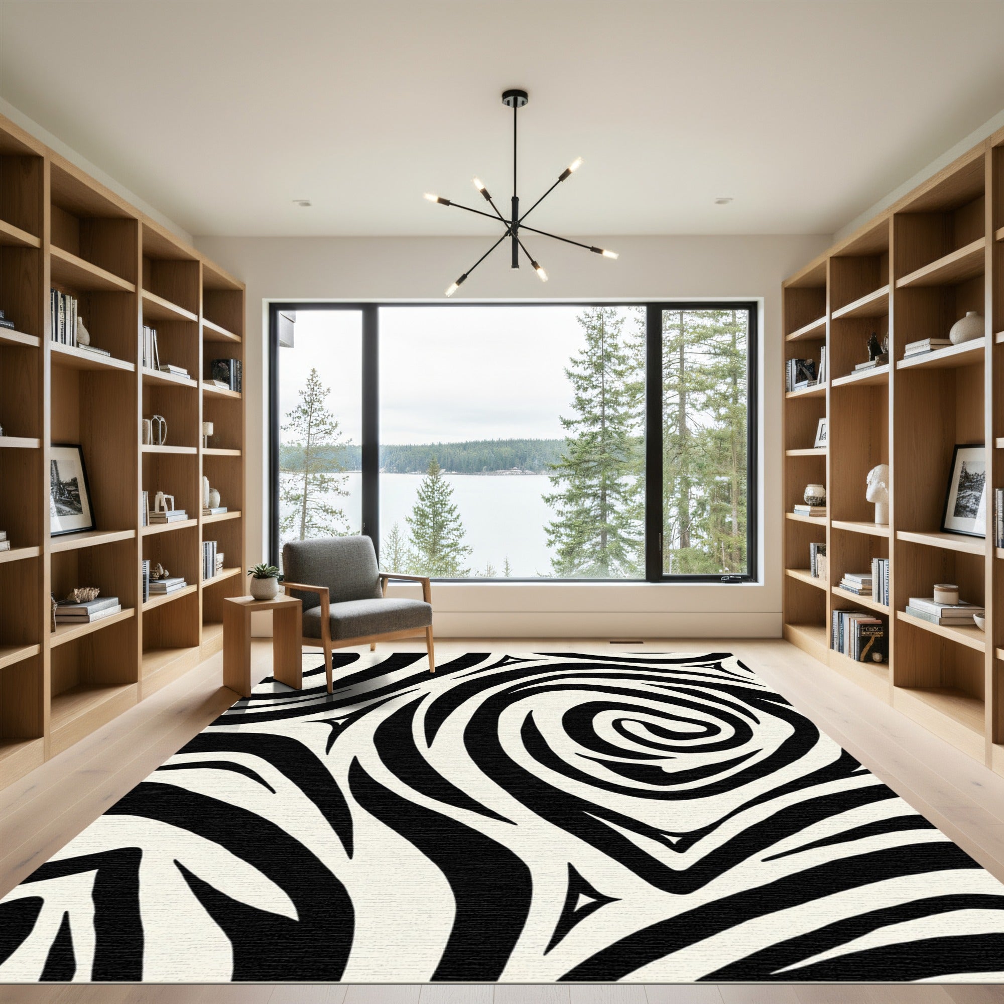 Bold Black White Swirl Stripe Rug