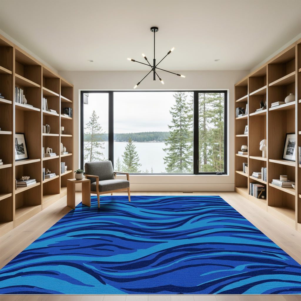 Abstract Blue Wave Stripe Rug