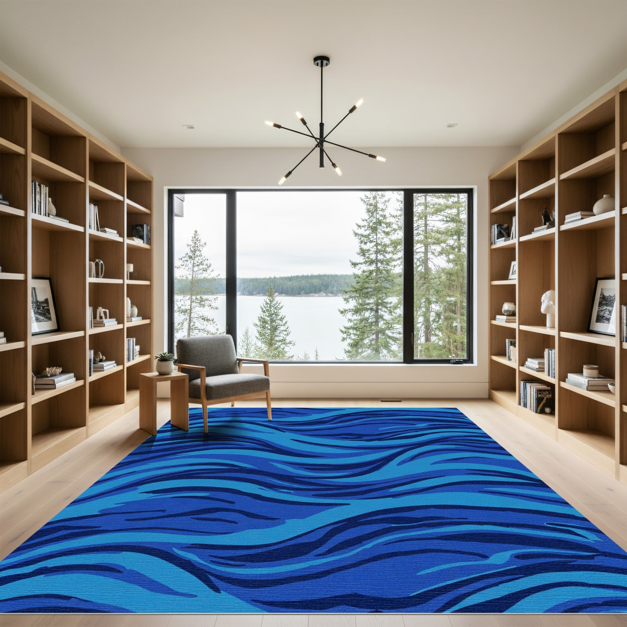 Abstract Blue Wave Stripe Rug