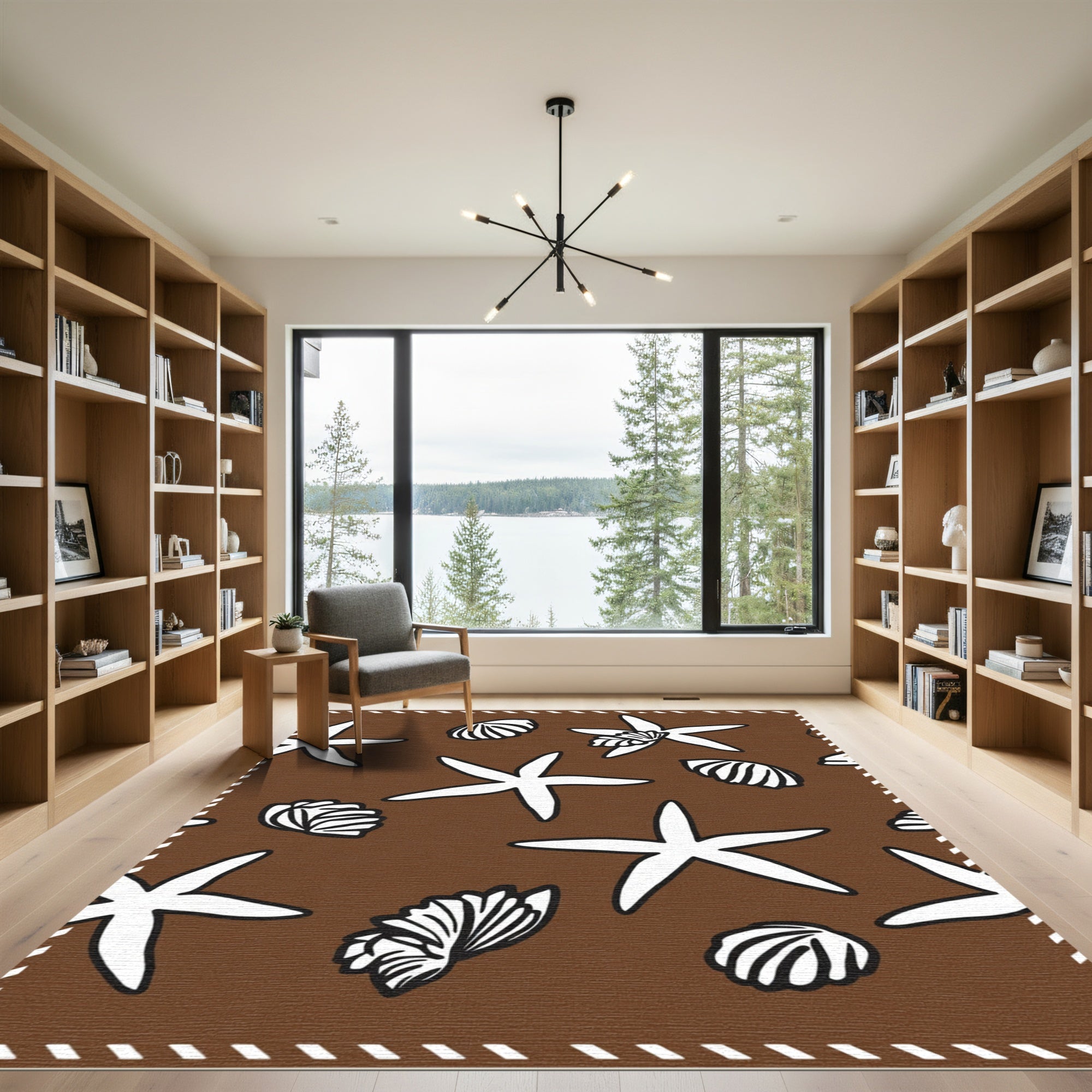 Brown Starfish Shell Repeating Pattern Rug