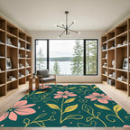 Pink Blossom Emerald Garden Rug