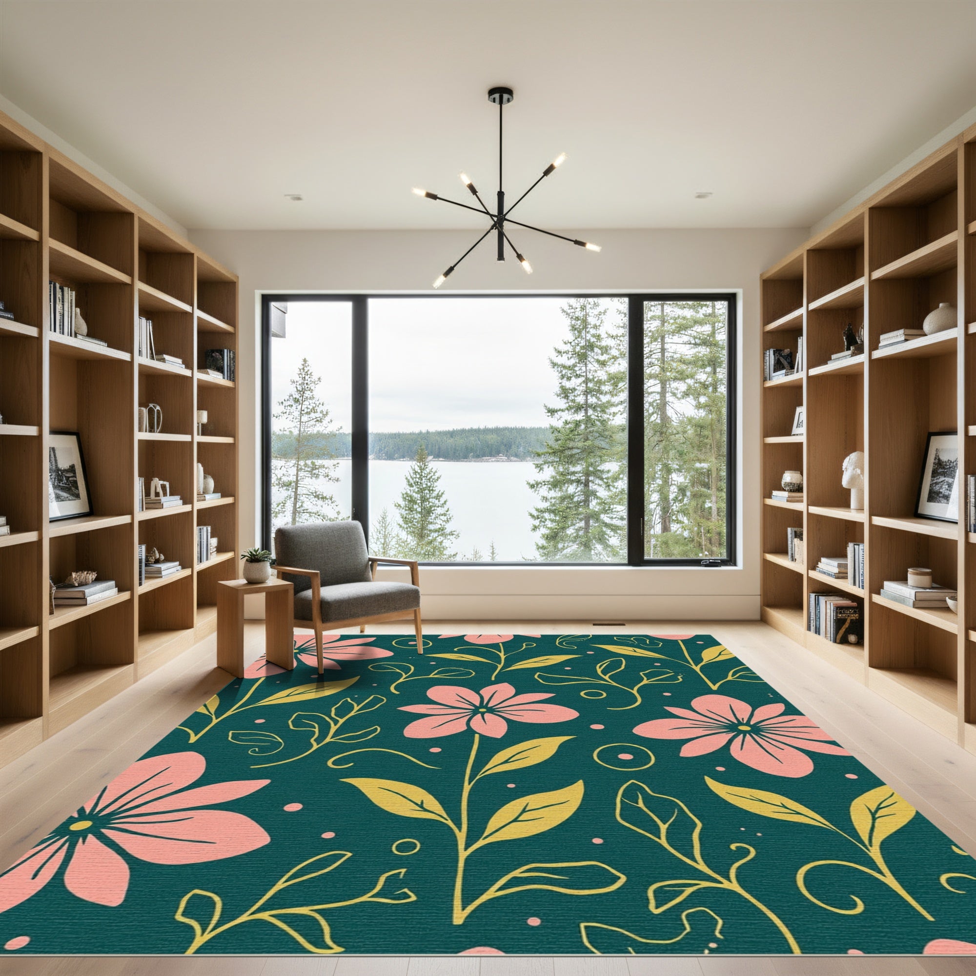 Pink Blossom Emerald Garden Rug