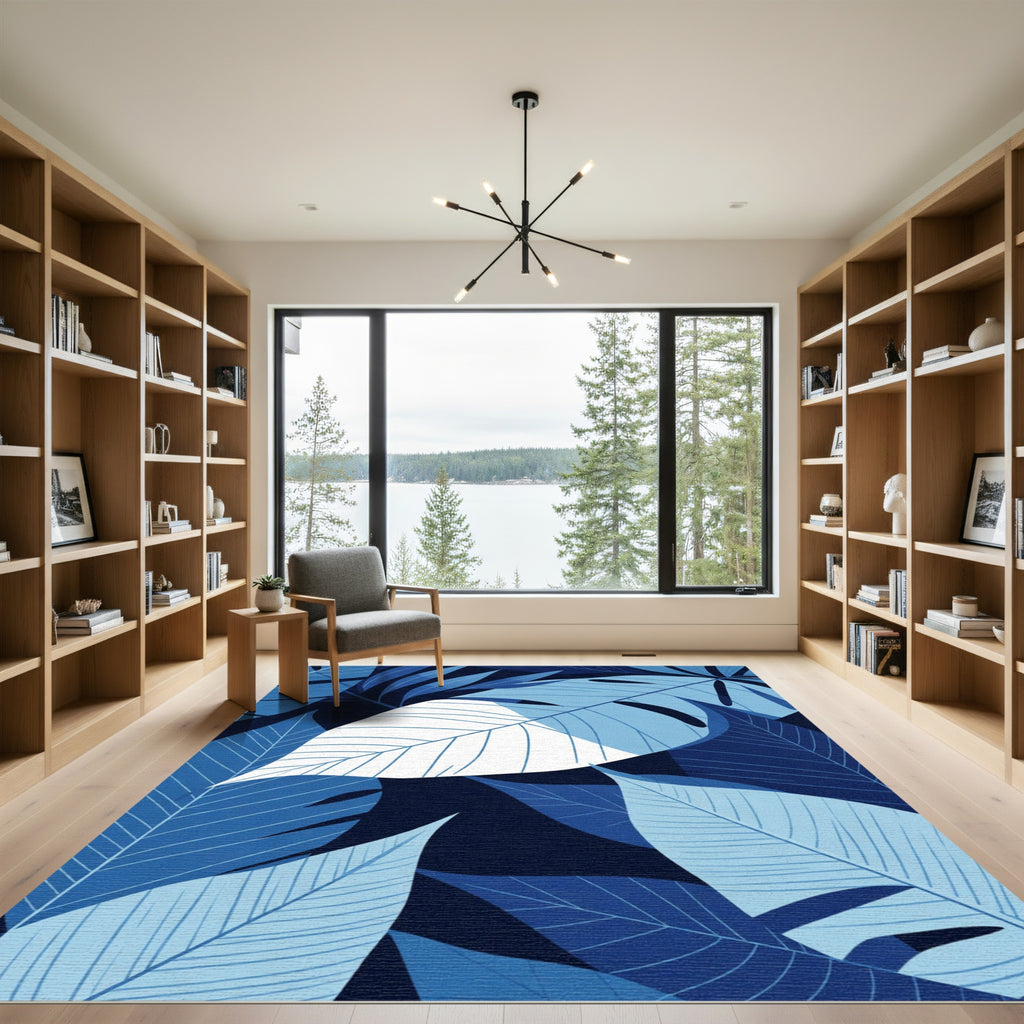 Deep Blue Tropical Foliage Rug
