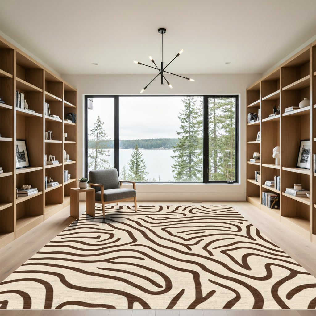 Cream Brown Abstract Organic Stripes Rug