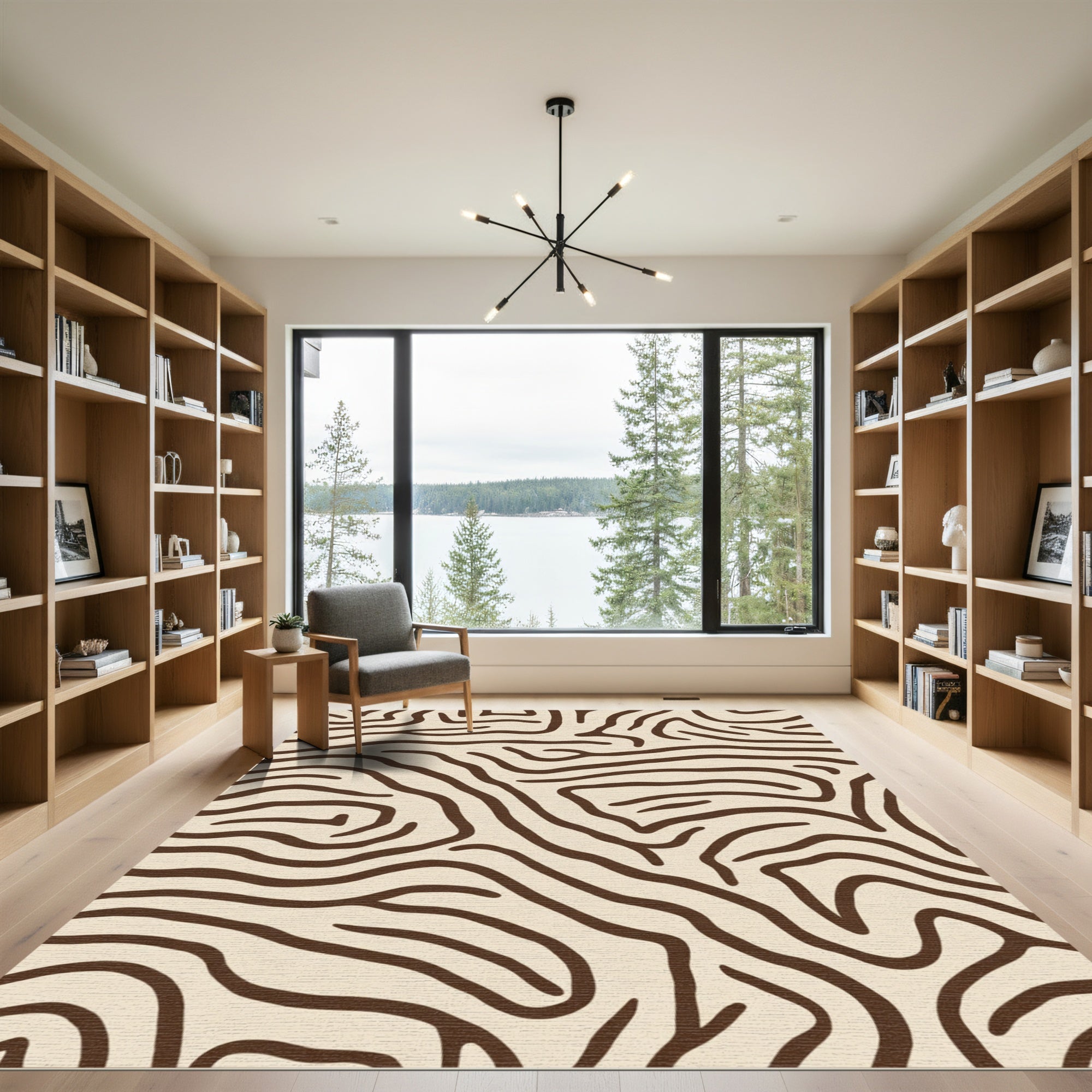 Cream Brown Abstract Organic Stripes Rug