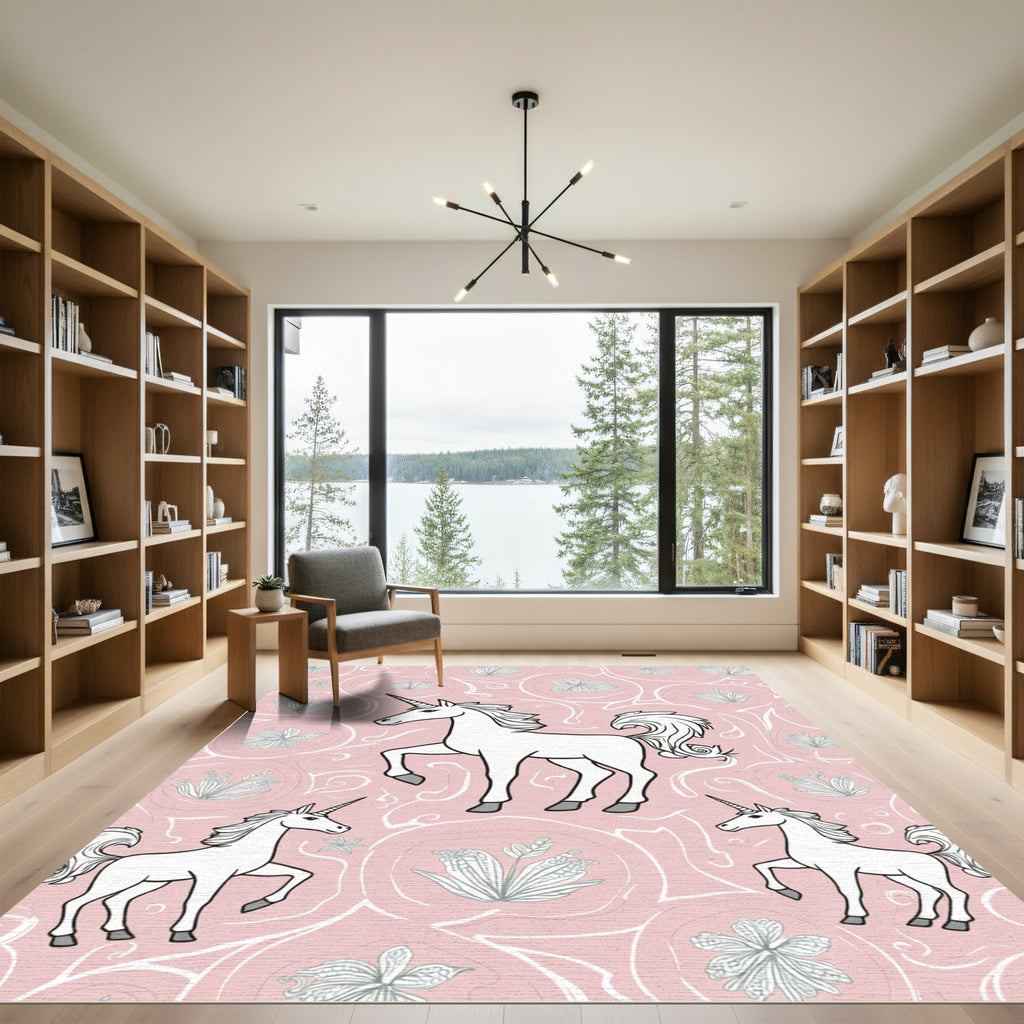 Pastel Pink Unicorn Floral Swirl Rug