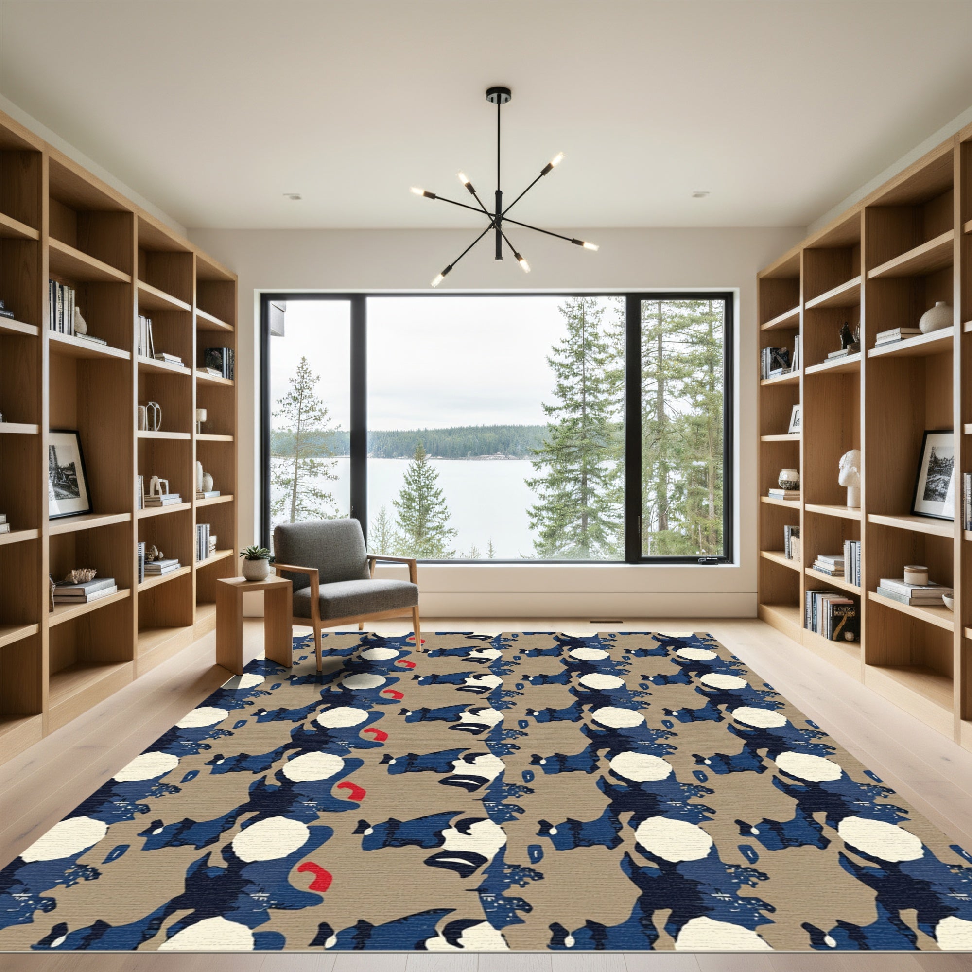 Abstract Blue Earth Tone Shapes Rug