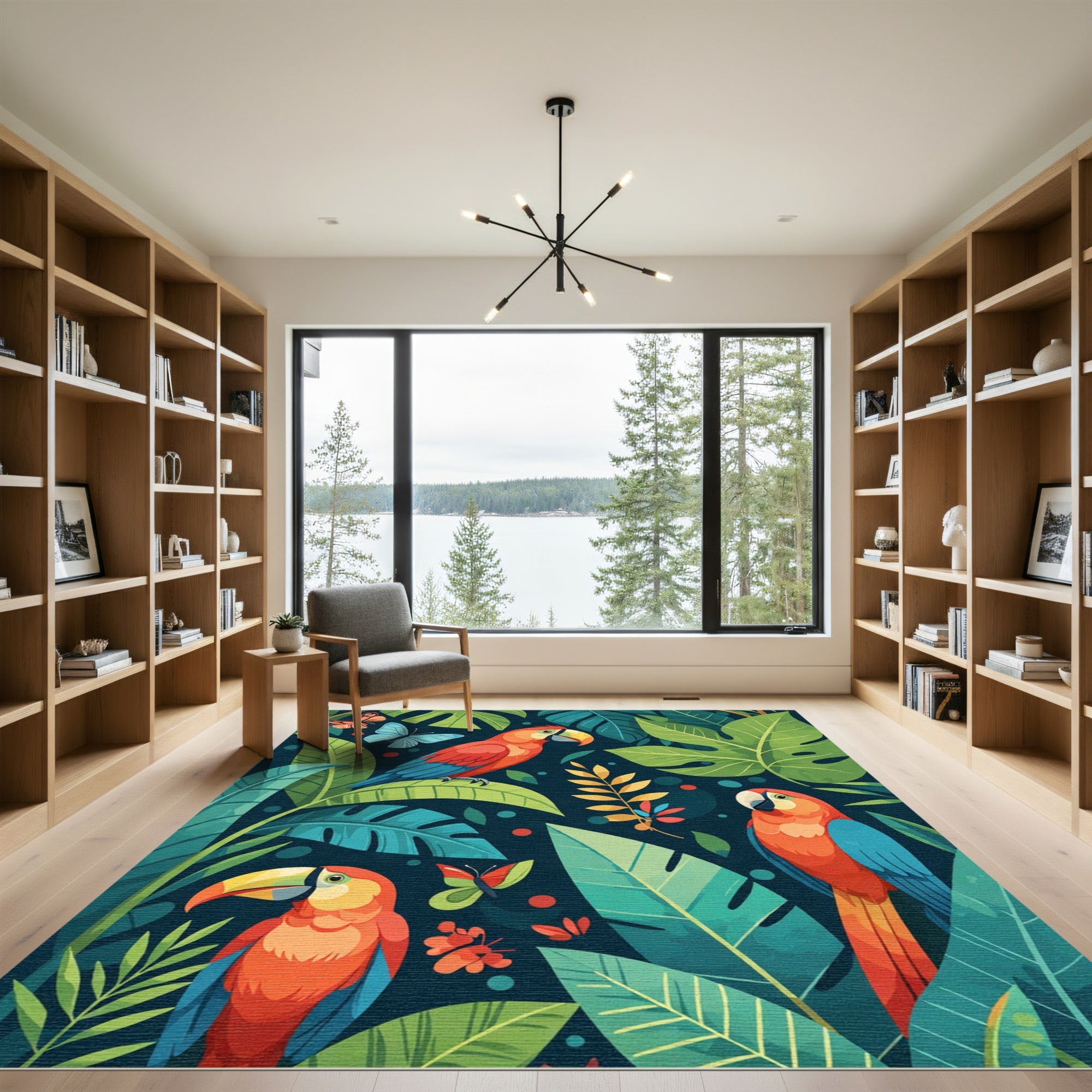 Tropical Parrot Butterflies Foliage Jungle Rug