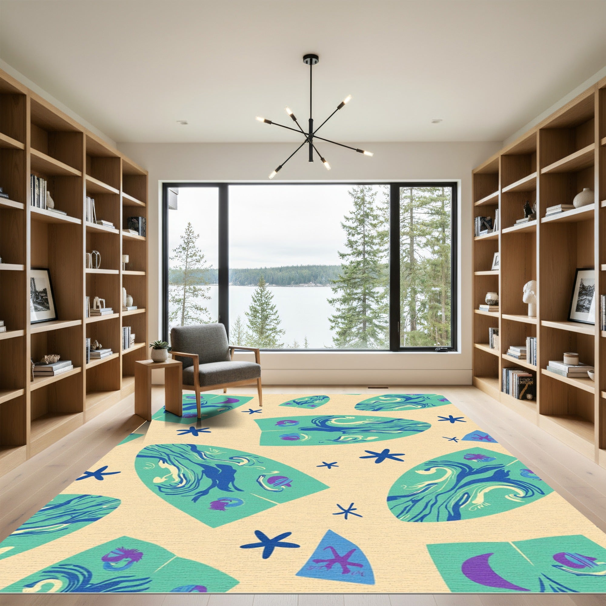 Teal Aqua Marine Surfboard Abstract Rug