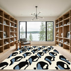 Cream Black Blue Abstract Spots Rug