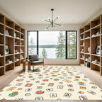 Whimsical Yellow Alphabet Cartoons Rug