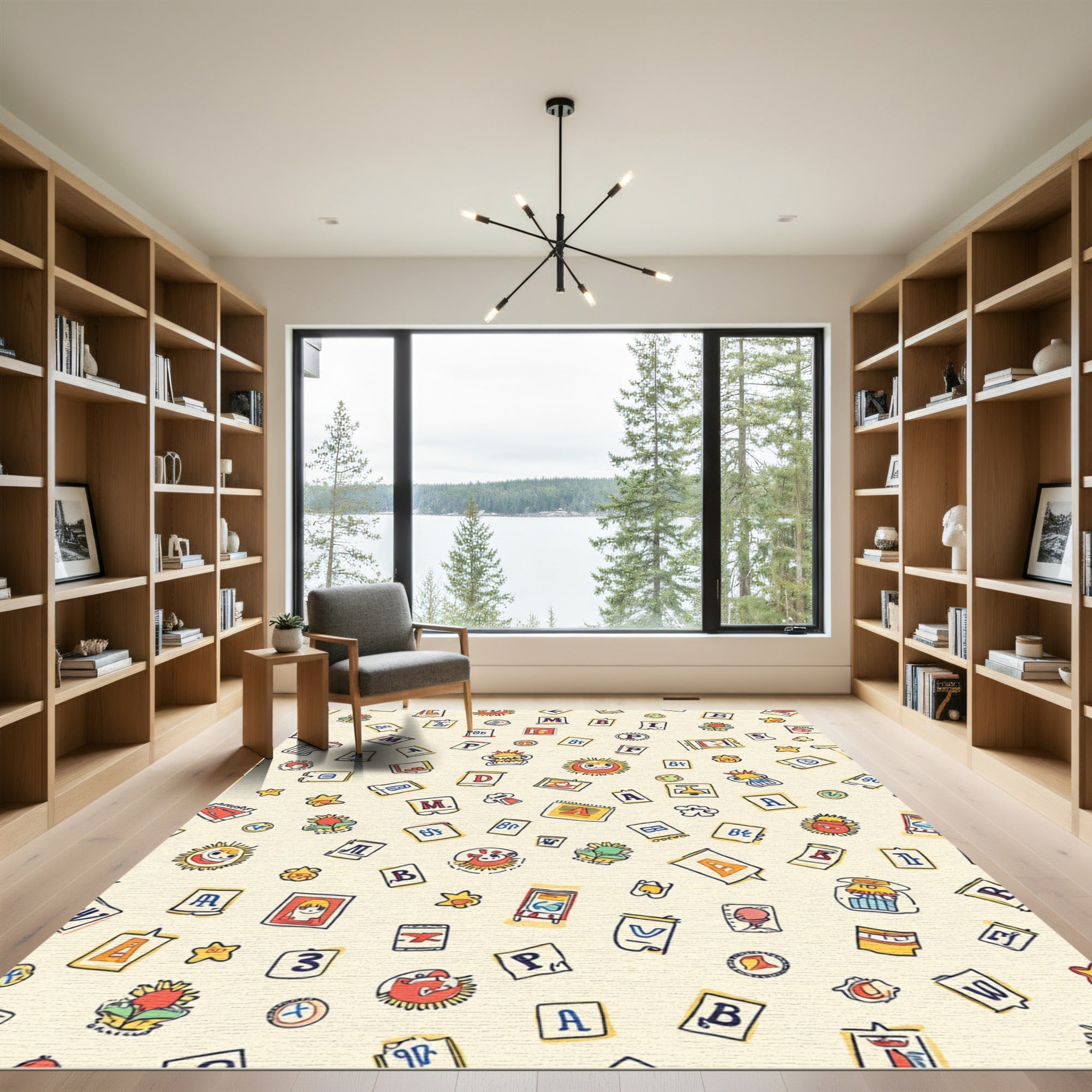 Whimsical Yellow Alphabet Cartoons Rug