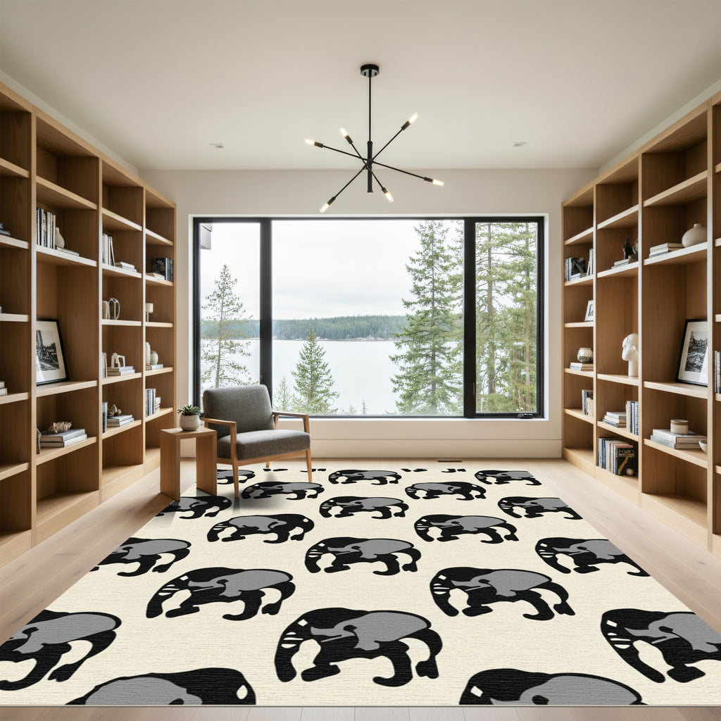 Bold Black Gray Elephant Repeat Rug