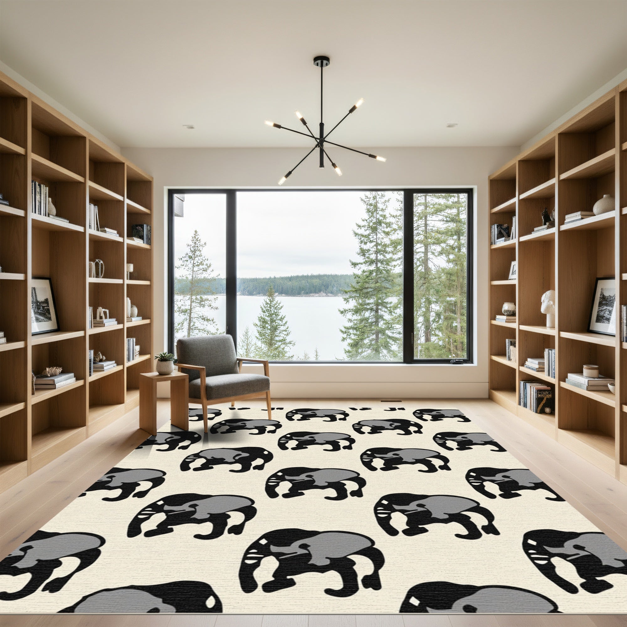 Bold Black Gray Elephant Repeat Rug