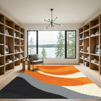 Orange Cream Gray Abstract Waves Rug