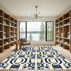 Dark Blue Abstract Organic Medallion Rug