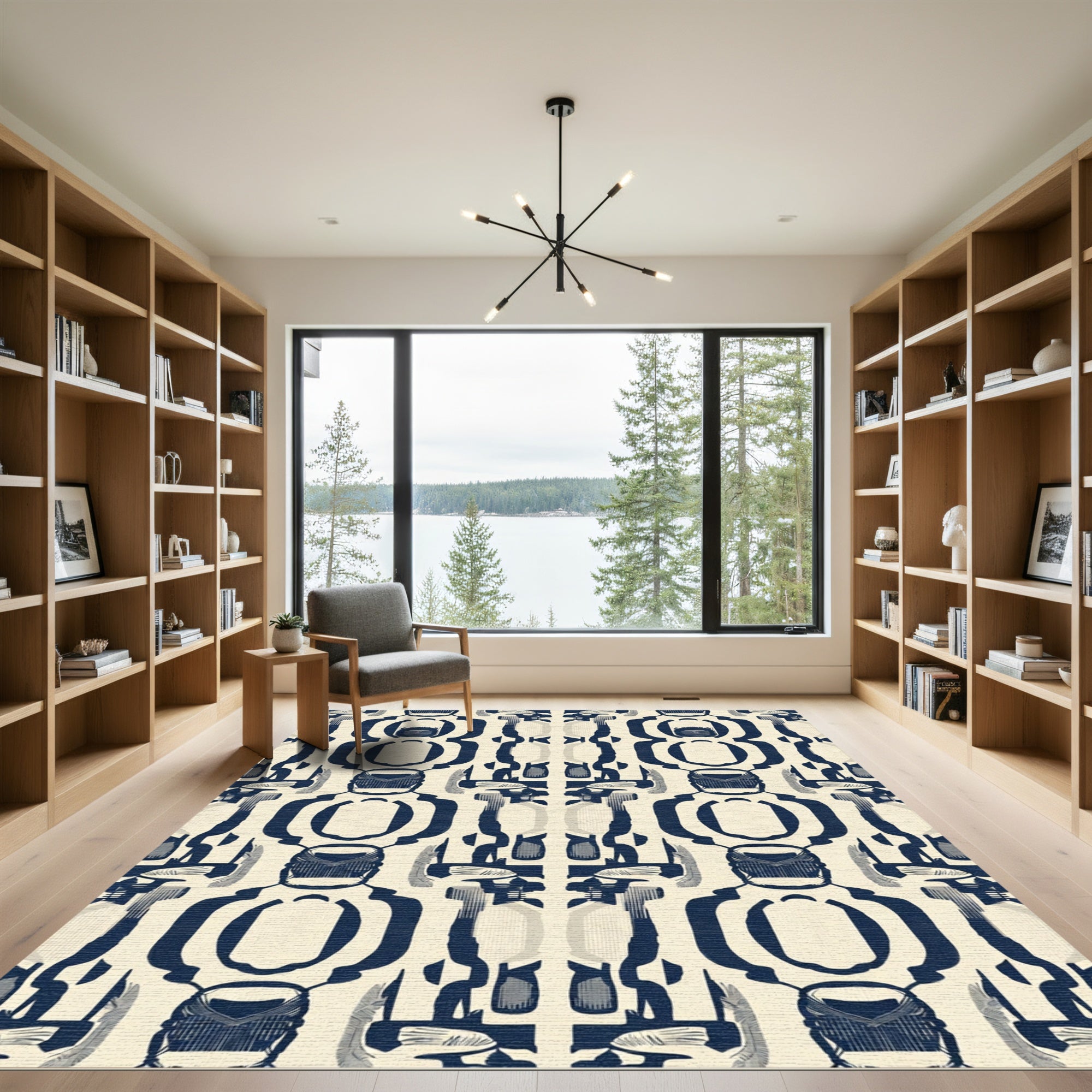 Dark Blue Abstract Organic Medallion Rug