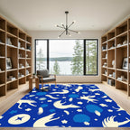 Cream Figures On Royal Blue Background Rug